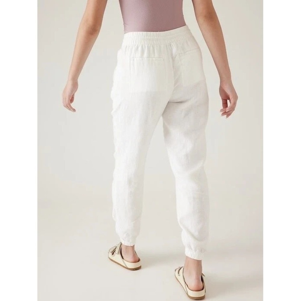 Athleta Retreat 100% Linen Jogger Pants White Resort Beach Zip Pockets Size 6 - Picture 9 of 14